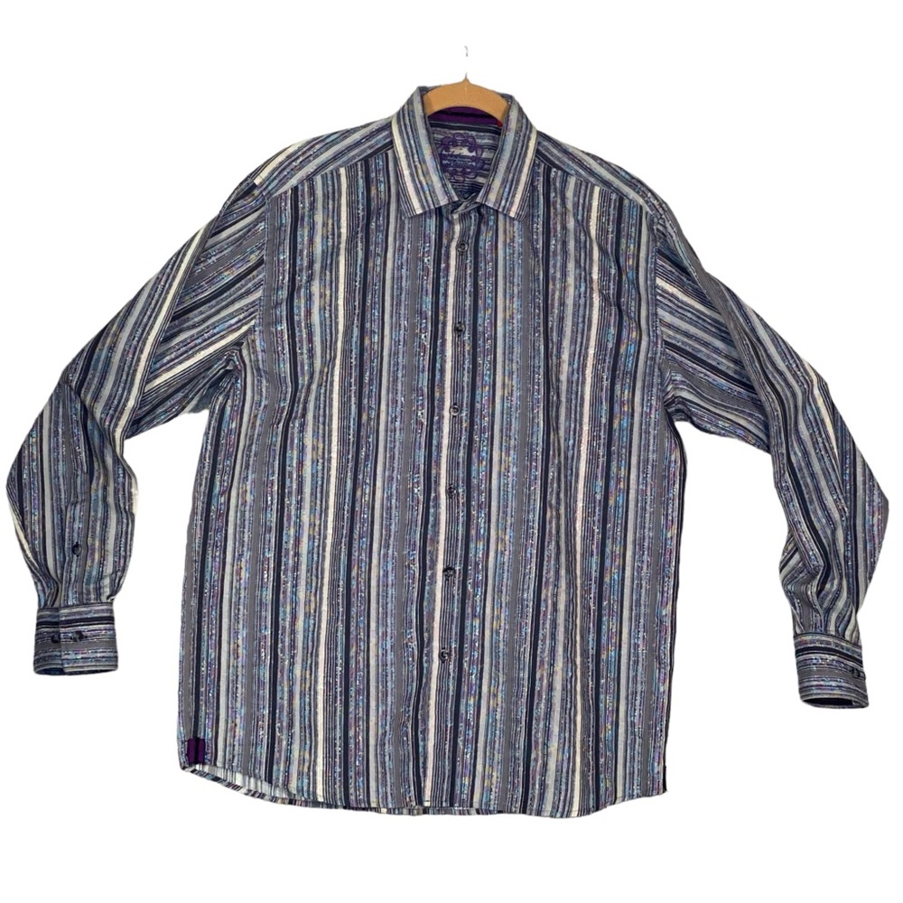 Luchiano Visconti Button-Up Striped Embroidered Men’s Size Large